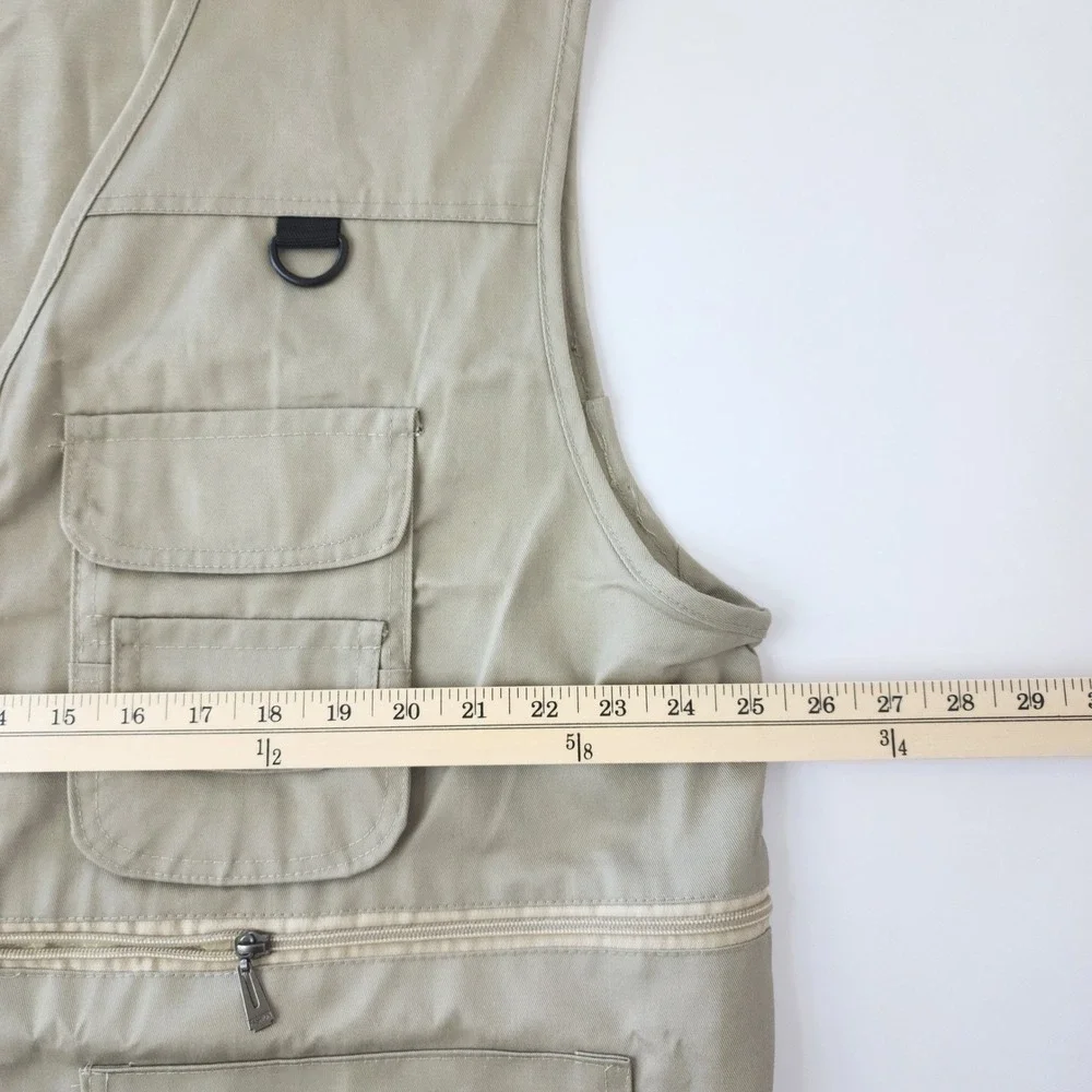 LISUHEPEAL Mens XL Utility‎ Fishing Vest Khaki Tan Multi-Pocket Outdoor Gilet